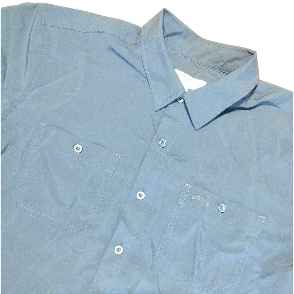 Orvis Men's Short Sleeve Performance Tech Shirt L Navy‎ Blue Button Down